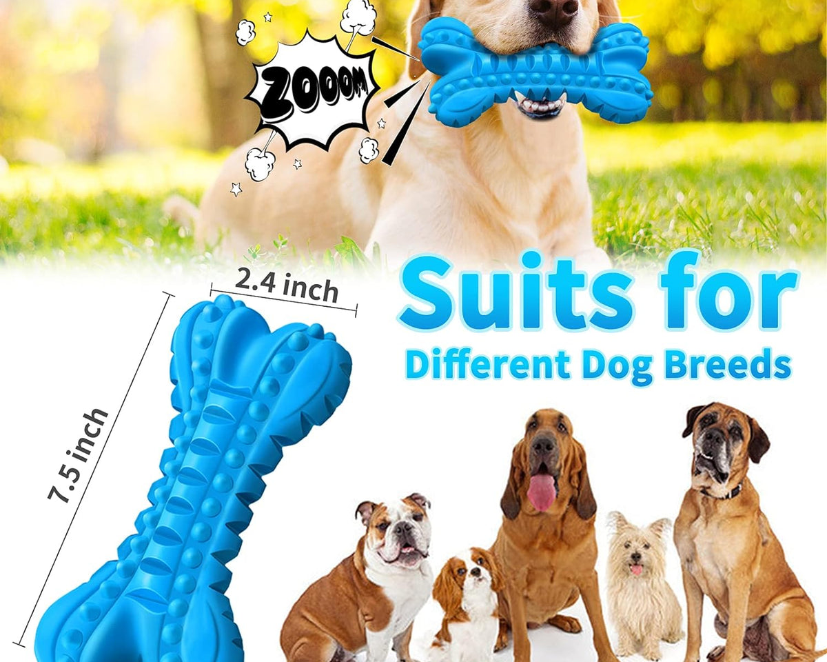 Durable Indestructible Dog Toys for Aggressive Chewers - Squeaky Chew Bones for Large Breeds, Tough Natural Rubber Puppy Chews for Effective Dental Care