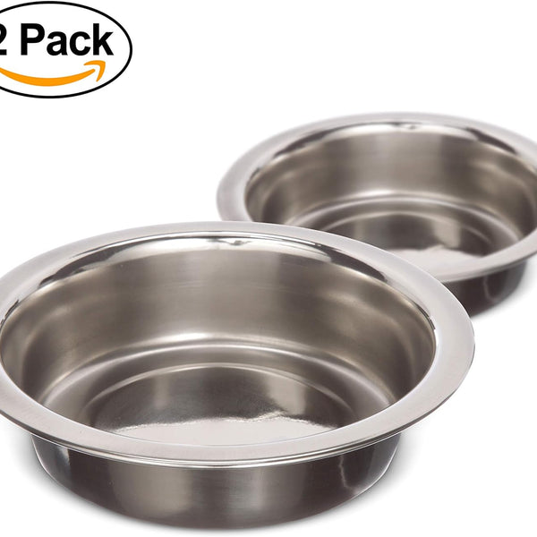 Set of 2 Shallow Stainless Steel Cat Bowls (1 Cup / 8 Oz.) - Replacement Dishes for Neater Feeder Express & Deluxe, Whisker-Friendly and Dishwasher Safe