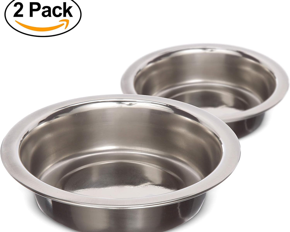 Set of 2 Shallow Stainless Steel Cat Bowls (1 Cup / 8 Oz.) - Replacement Dishes for Neater Feeder Express & Deluxe, Whisker-Friendly and Dishwasher Safe