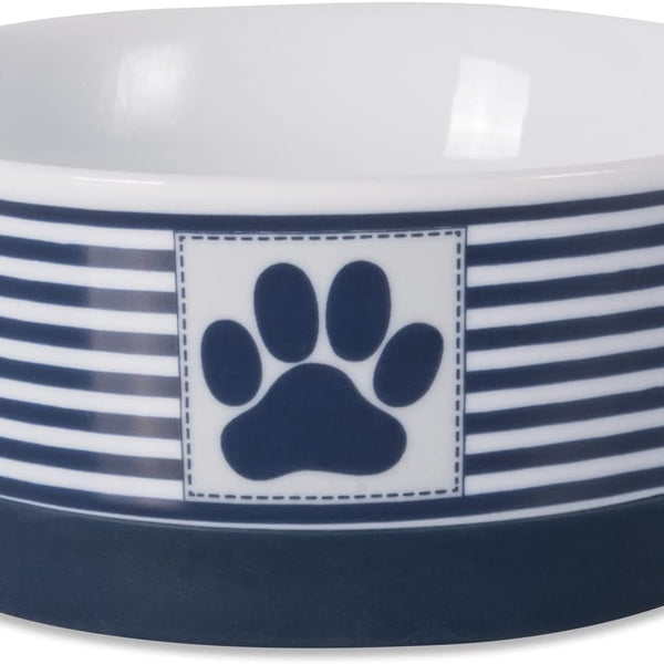 Paw & Patch Nautical Blue Small Ceramic Pet Bowl for Dogs and Cats - 4.25" x 2" with Non-Slip Base