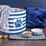 Paw & Patch Nautical Blue Small Ceramic Pet Bowl for Dogs and Cats - 4.25