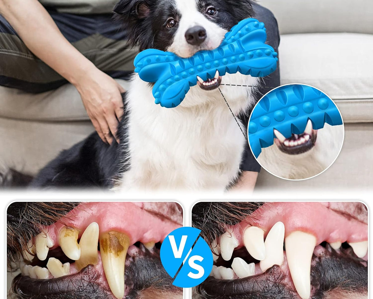 Durable Indestructible Dog Toys for Aggressive Chewers - Squeaky Chew Bones for Large Breeds, Tough Natural Rubber Puppy Chews for Effective Dental Care