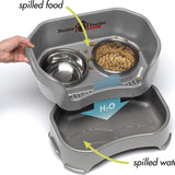 Deluxe Elevated Feeder for Small Dogs (Up to 19 lbs) - Mess-Proof Food and Water Bowl Set, USA-Made, Grey