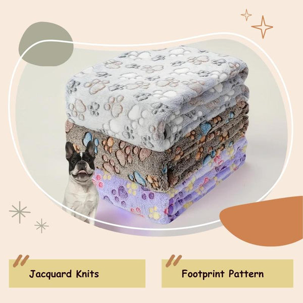 Cozy Footprint Pattern Pet Blanket Set - 3 Soft & Warm Blankets for Dogs & Cats, Perfect Grooming Accessory & Fun Gift!
