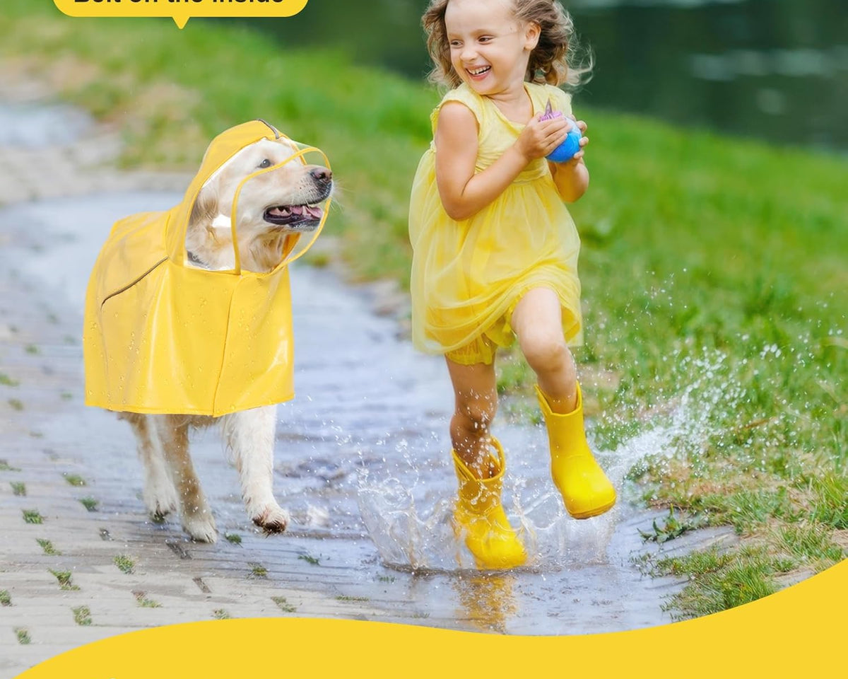 Adjustable Dog Raincoat with Clear Hood and Reflective Strips for Large, Medium, and Small Dogs - Yellow, Size L