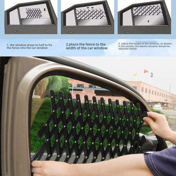 Retractable Pet Car Window Fence - Safety Grille for Travel & Ventilation in SUVs, Trucks & Cars