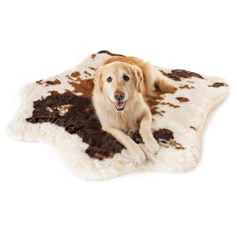 Puprug Premium Orthopedic Memory Foam Dog Bed with Faux Fur in Animal Print, 55" L x 50" W, Brown Cowhide