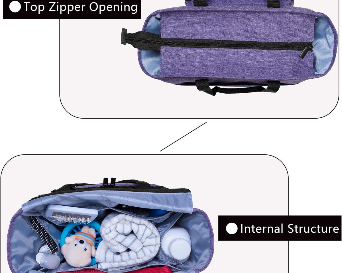 Stylish Purple Professional Pet Grooming Tote - Ultimate Organizer for Shears, Deshedding Tools, Towels, Shampoo & More!