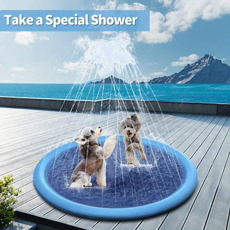 Ultimate Heavy-Duty Outdoor Pet Bathing Basin with Spray Function - Non-Slip Dog Water Play Mat for Summer Fun!