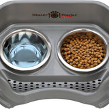 Deluxe Elevated Feeder for Small Dogs (Up to 19 lbs) - Mess-Proof Food and Water Bowl Set, USA-Made, Grey