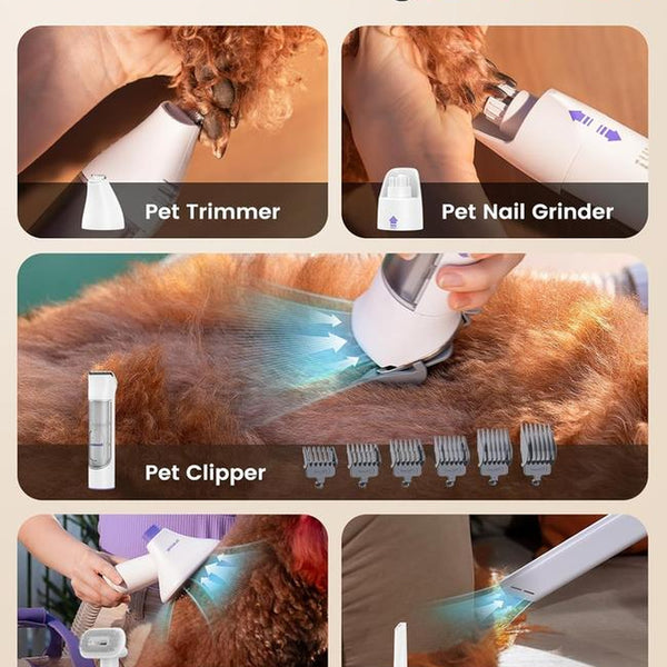 Comfy C1 Cordless Smart Pet Grooming Vacuum with Quiet Operation, Integrated Pet Clipper and Nail Grinder, 2L Dust Cup, and Four Grooming Tools for Effective Shedding and Home Cleaning