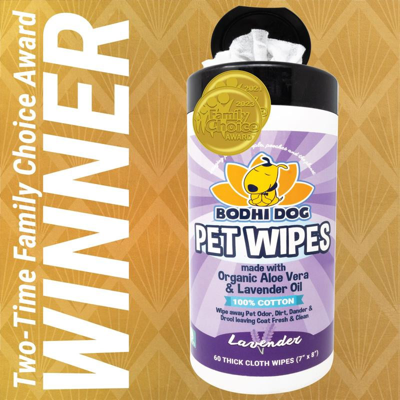 Bodhi Dog Pet Grooming Wipes - 60 Thick Cloths Infused with Lavender and Organic Aloe Vera, Paraben and SLS Free