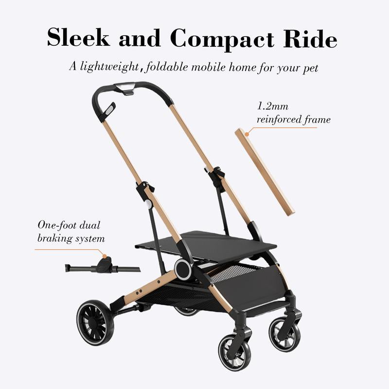 Premium Pet Stroller for Dogs & Cats - Foldable, Waterproof, with Storage Basket & Smooth Swivel Wheels for Ultimate Comfort!