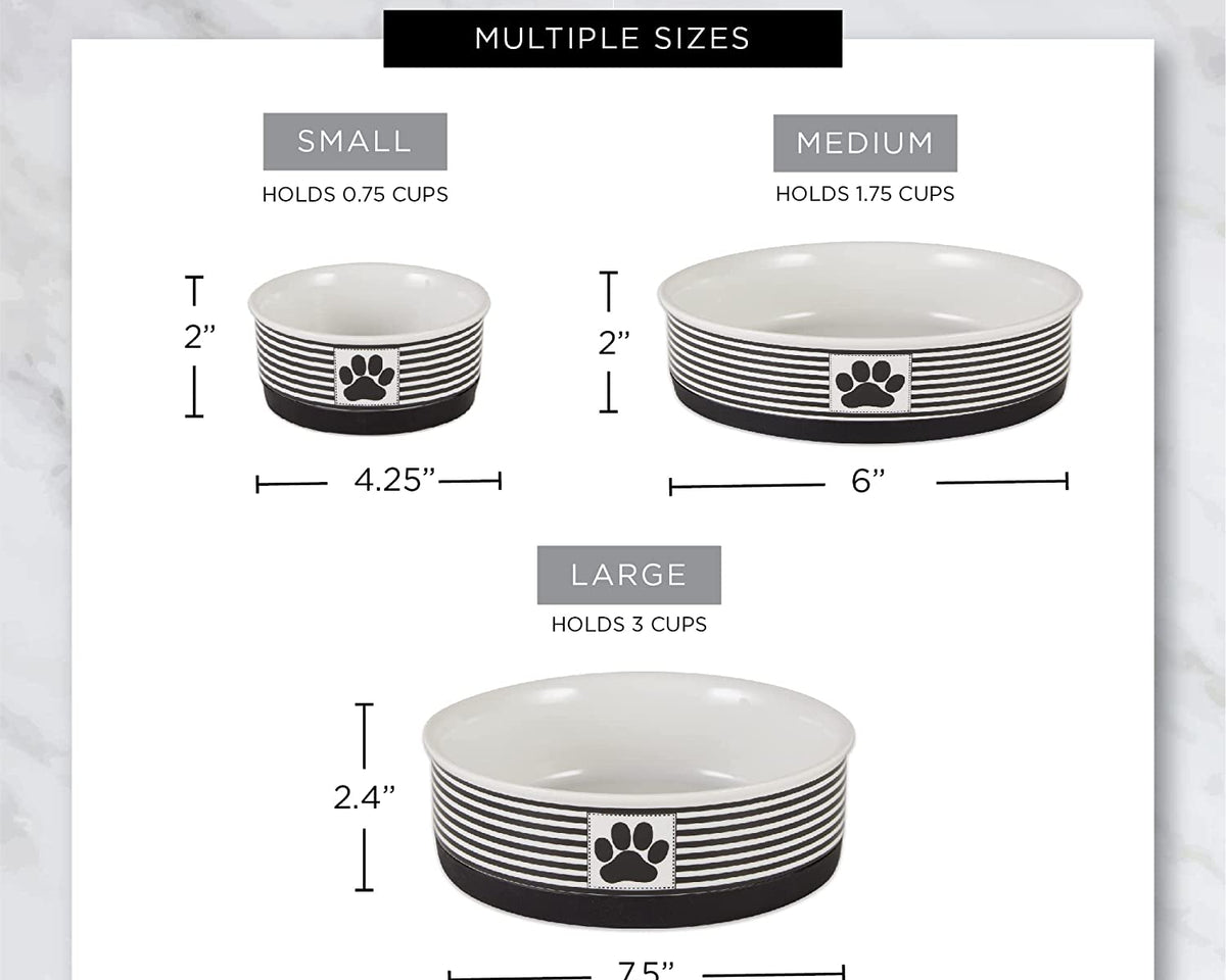 Paw & Patch Nautical Blue Small Ceramic Pet Bowl for Dogs and Cats - 4.25" x 2" with Non-Slip Base