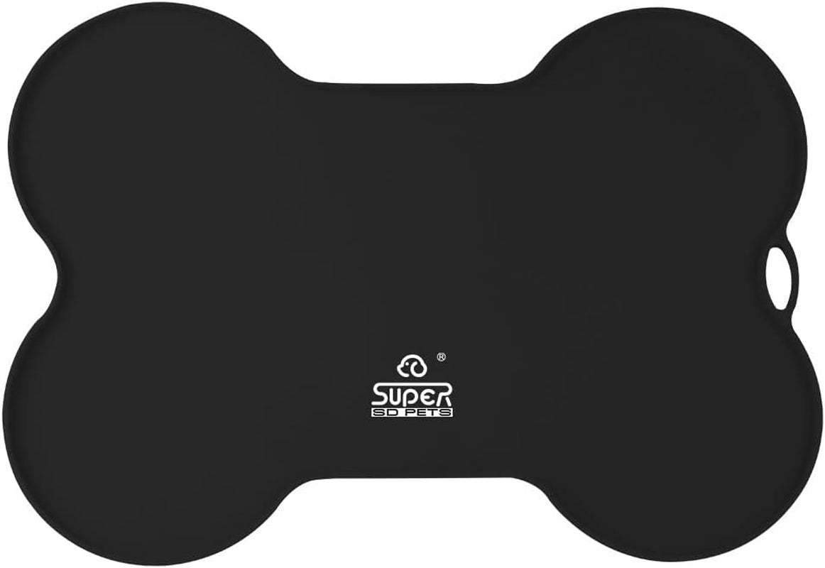 Premium Waterproof Silicone Dog and Cat Feeding Mat - Non-Spill Design, 20.5" x 14.5", Black