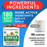 Omega 3 Fish Oil Treats for Dogs - 180 Soft Chews for Shedding, Skin Allergies, Itch Relief & Joint Health - Premium Salmon Oil with EPA & DHA for a Healthy Coat