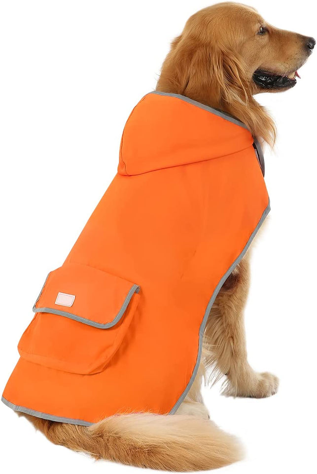 Stylish Reversible Camo & Orange Dog Raincoat - Hooded Slicker Poncho for Small, Medium & Large Dogs - Size L