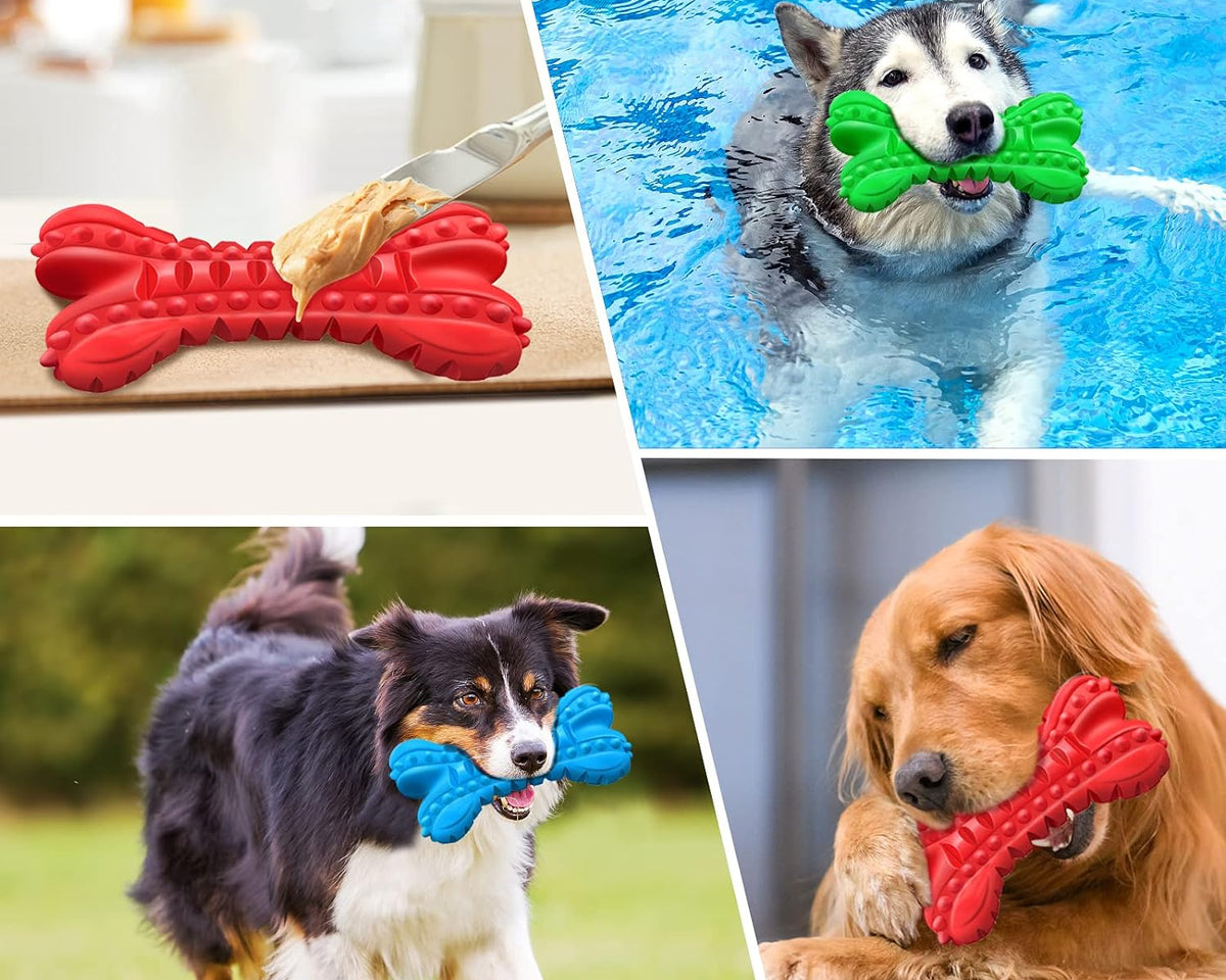 Durable Indestructible Dog Toys for Aggressive Chewers - Squeaky Chew Bones for Large Breeds, Tough Natural Rubber Puppy Chews for Effective Dental Care