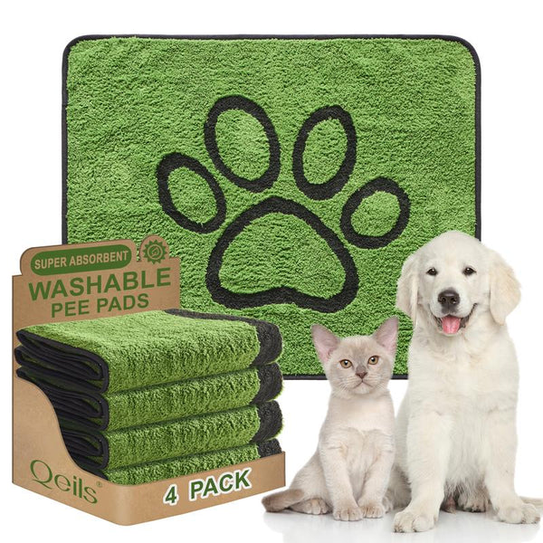 Qeils Reusable Washable Dog Pee Pads - 2 Pack Super Absorbent Potty Training Solution for Floors, Couches, Beds, and Crates - 36" x 41" with Soft Green Long Wool
