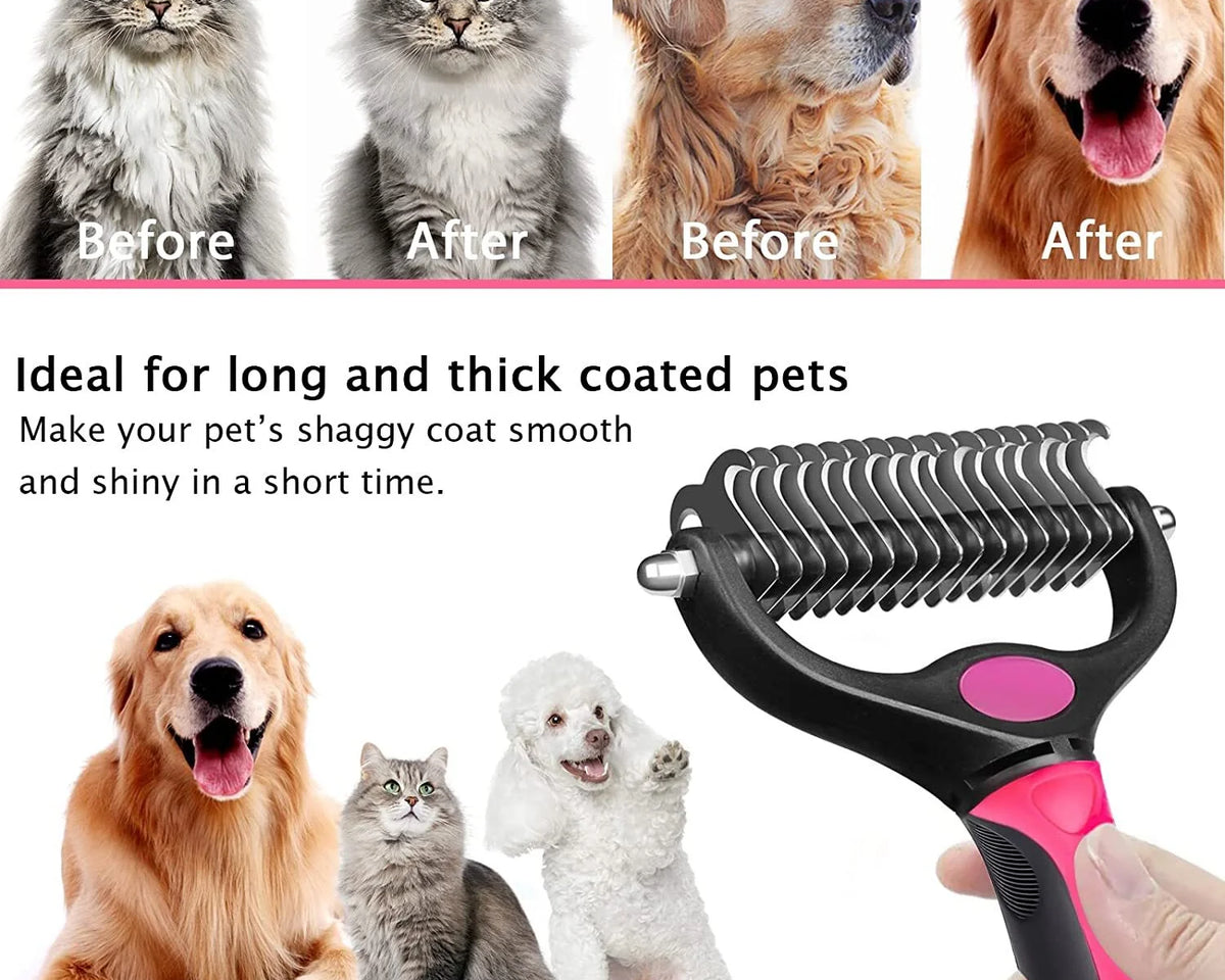 Ultimate Pet Grooming Brush - Double-Sided Deshedding & Dematting Tool for Dogs & Cats - Effortless Undercoat Rake Comb for a Healthy, Shiny Coat