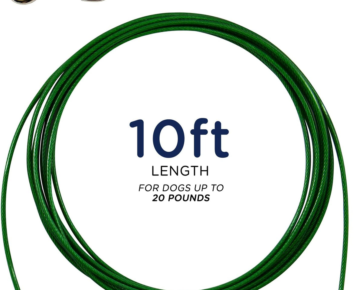 Zinco 10 Ft Heavy Duty Dog Tie Out Cable - Perfect for Small Breeds Up to 20 lbs - 360° Rotating Swivel for Training, Camping, and Backyard Fun - Vibrant Green