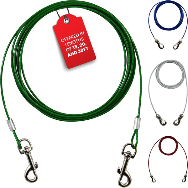 Zinco 10 Ft Heavy Duty Dog Tie Out Cable - Perfect for Small Breeds Up to 20 lbs - 360° Rotating Swivel for Training, Camping, and Backyard Fun - Vibrant Green