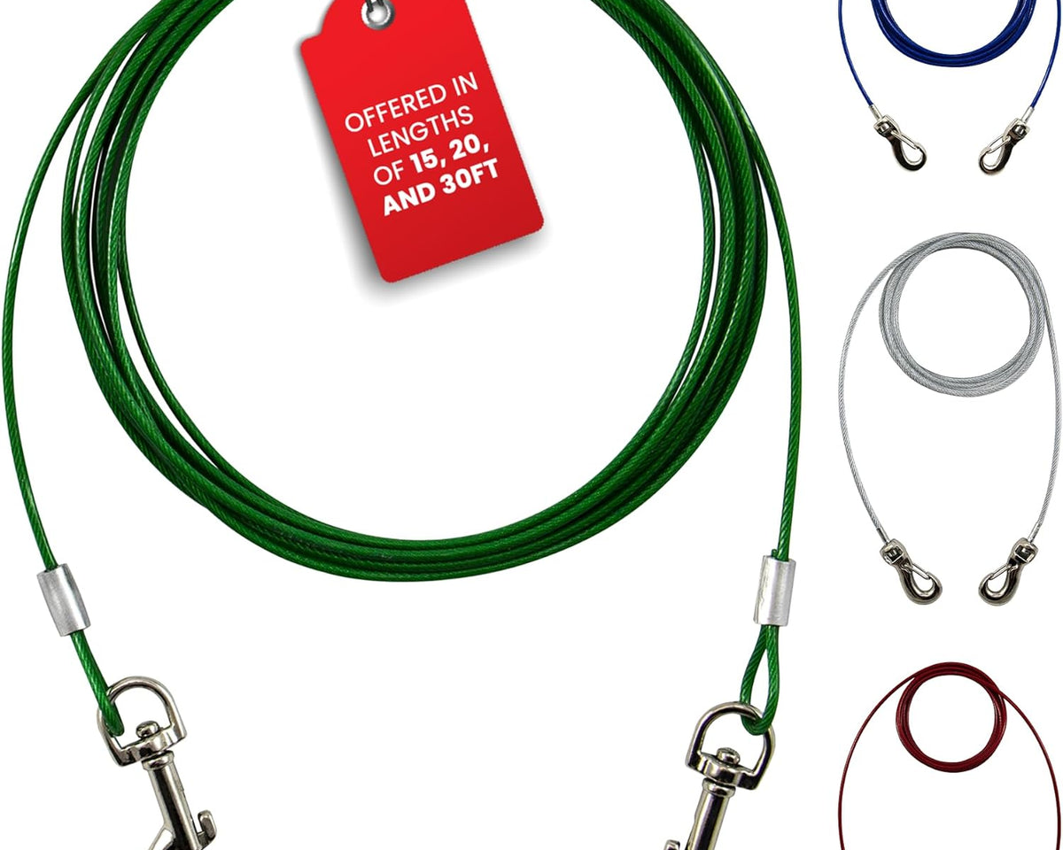 Zinco 10 Ft Heavy Duty Dog Tie Out Cable - Perfect for Small Breeds Up to 20 lbs - 360° Rotating Swivel for Training, Camping, and Backyard Fun - Vibrant Green