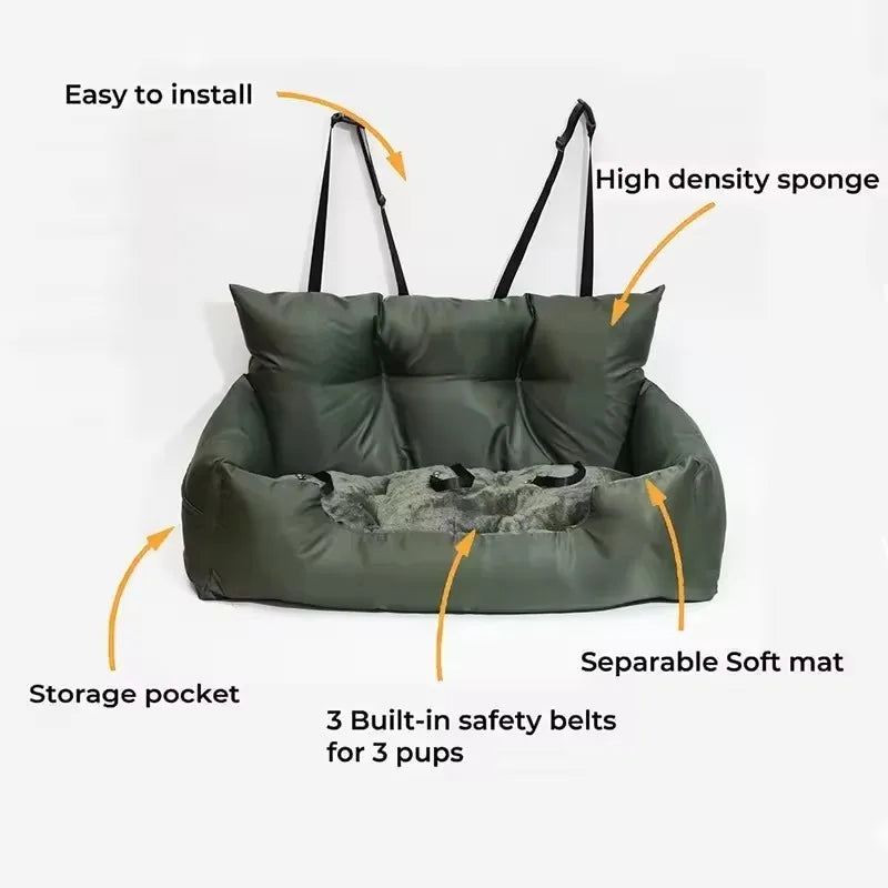 Premium Waterproof Dog Car Seat & Bed - Portable Travel Pet Carrier for Backseat