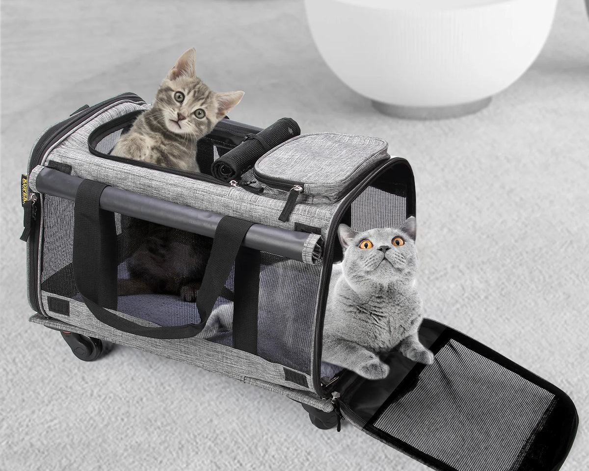Airline Approved Rolling Pet Carrier for Small to Medium Dogs & Cats - Telescopic Handle & Wheels, Grey