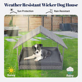  Elevated Rattan Dog Bed with Canopy