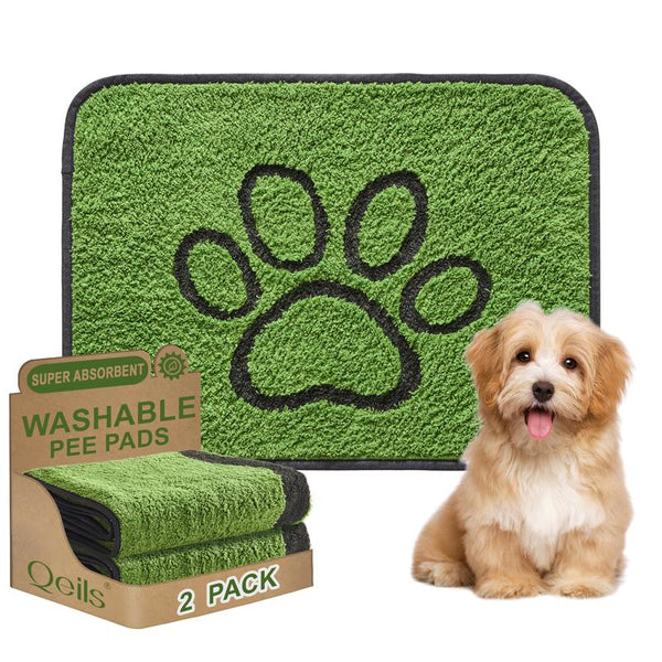 Qeils Reusable Washable Dog Pee Pads - 2 Pack Super Absorbent Potty Training Solution for Floors, Couches, Beds, and Crates - 36" x 41" with Soft Green Long Wool