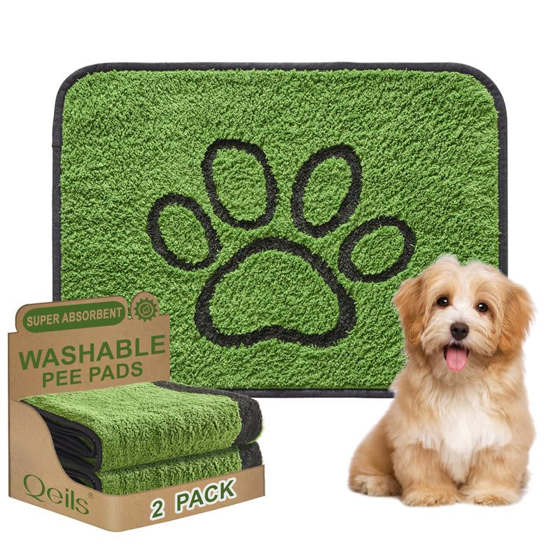 Qeils Reusable Washable Dog Pee Pads - 2 Pack Super Absorbent Potty Training Solution for Floors, Couches, Beds, and Crates - 36" x 41" with Soft Green Long Wool
