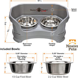 Deluxe Elevated Feeder for Small Dogs (Up to 19 lbs) - Mess-Proof Food and Water Bowl Set, USA-Made, Grey